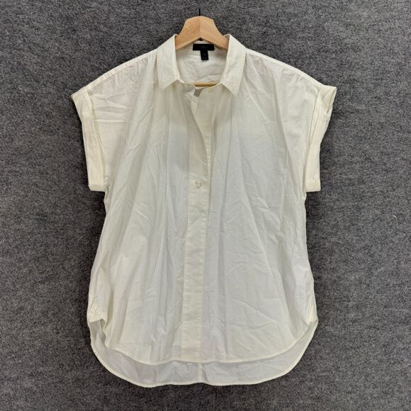 J. Crew Shirt Women 8 Beige Button Up Collared Short Sleeve Cotton Casual Solid - Picture 1 of 7